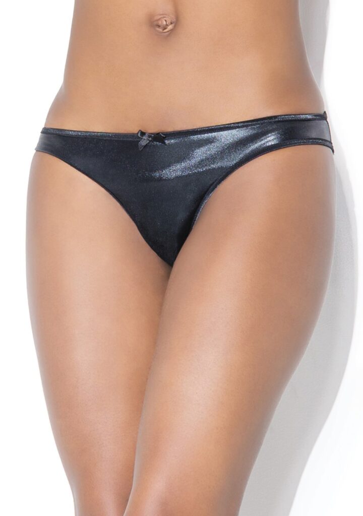 Wet Look Crotchless Panty with Bow - Queen Size